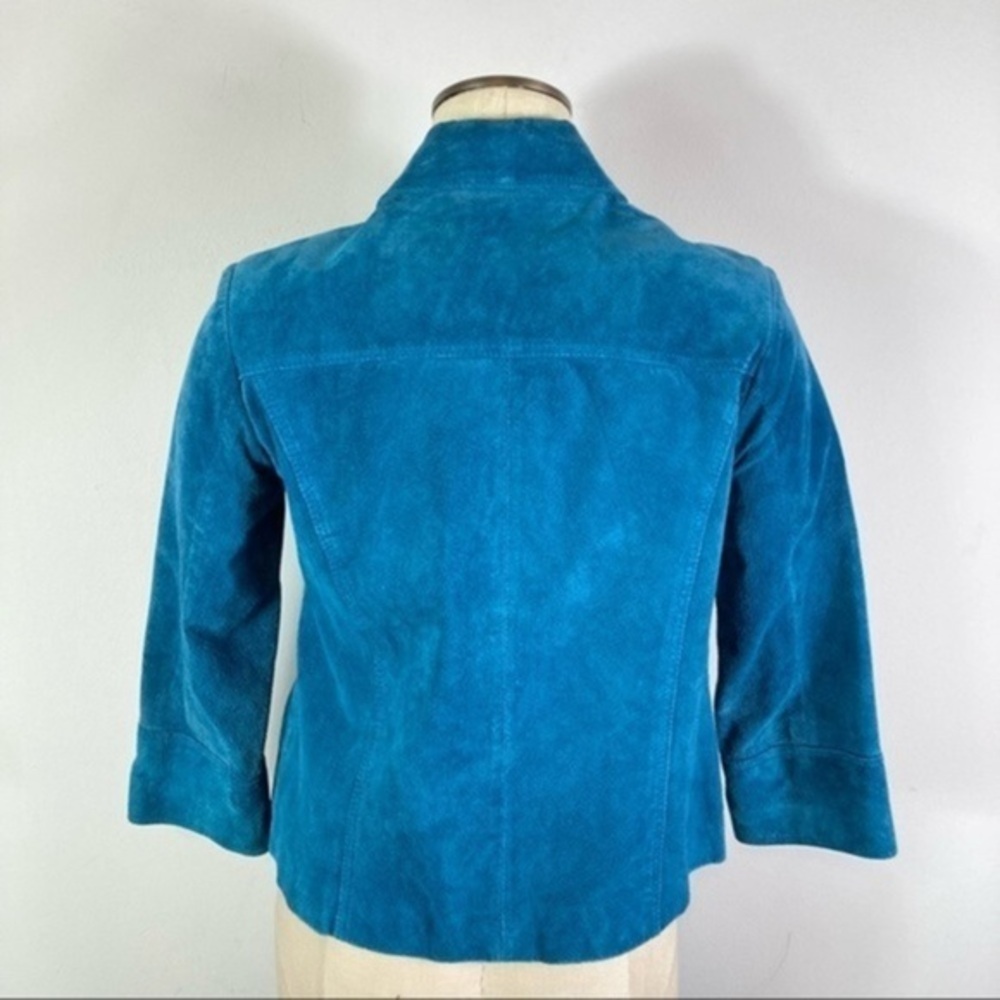 Chico's Teal Suede Leather Cropped Jacket Blazer Size 0 - Picture 7 of 12